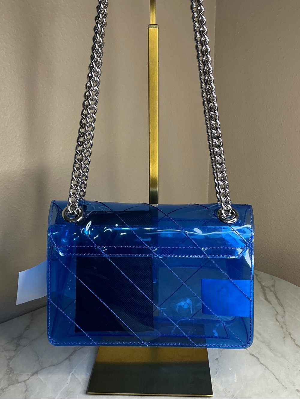 Kurt Geiger London Brixton Vinyl Crossbody Bag with silver-tone chain hardware. - Picture 2 of 4
